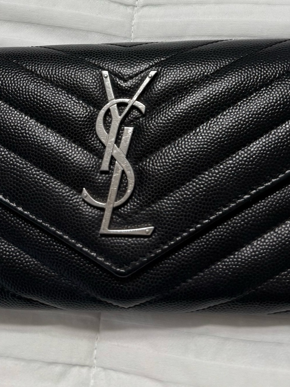 Saint Laurent Black Chevron Quilted YSL Envelope Wallet